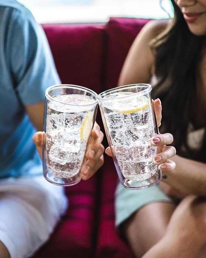 Tervis Clear & Colorful Tabletop Made in USA Double Walled Insulated Tumbler Travel Cup Keeps Drinks Cold & Hot, 16oz - 4pk, Quartz | Made in USA, Double-wall Insulated, Shatterproof, BPA-Free, Dishwasher Safe, Fits Most Cupholders, Great to Gift, Set ...