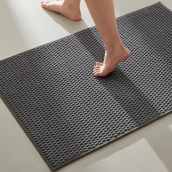 TYUU Bathroom Rugs Non Slip Washable, Super Absorbent Thin Bath Mat Quick Dry Low Pile Bathroom Rug, Dark Grey 24"x36"