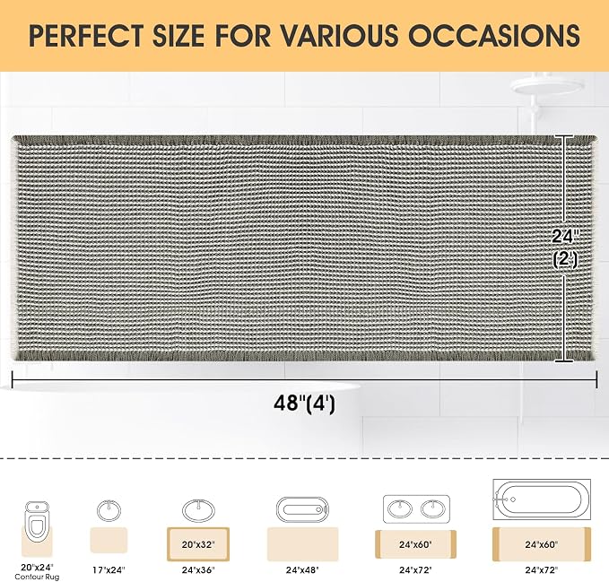 IM HOME Waffle Bath Mat Green & Cream 4'x2', Boho Woven Modern Bath Mat Rugs, Absorbent Non Slip Bathroom Rugs, Soft Washable Bath Rugs with Tassels for Bathroom, Bedroom, Kitchen, Shower, Tub