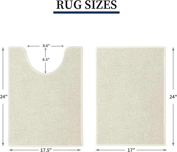 YIHOUSE Beige Bathroom Rugs Sets 2 Piece, Quick Dry Thin Bath Mat with Toilet Rug, Non Slip Absorbent Machine Washable, Bath Rugs for Tub Sink Home Decor (17"x24" + 17.5"x24" U-Shaped)