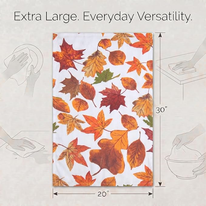 Urban Villa Kitchen Towels Harvest Leaves Print Dish Towels Set of 6 20" X30” 100% Cotton Highly Absorbent Quick Drying Dish Cloths & Dish Towels Thanksgiving Fall Tea Towels with Hanging Loop Towels