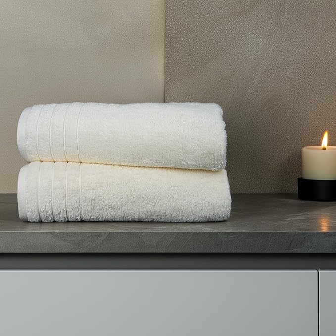 Tens Towels 4 Piece Extra Large Bath Towels 30 x 60 Inches, Cream | 100% Cotton, Larger & Lighter Weight, Quicker to Dry, Super Soft and Absorbent, Perfect for Bathroom