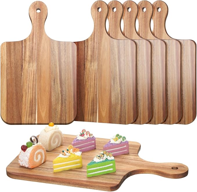Didaey 6 Pcs Cutting Board Bulk Kitchen Thicken Chopping Platter with Handles Wooden Charcuterie Serving Trays Blank Wood Boards for Engraving Wedding Housewarming(Acacia Wood,16 x 10 Inch)