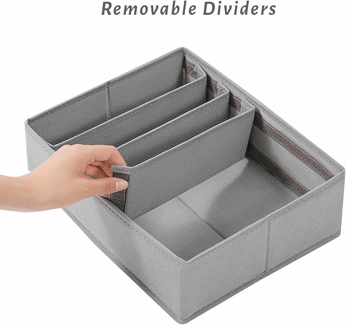4 Packs Adjustable T-shirt Drawer Organizers for Clothing with 6 Adjustable Dividers, 7 Grids Wardrobe Storage Box, DIY Clothes Organizer for Folded Clothes, T-shirt, Legging