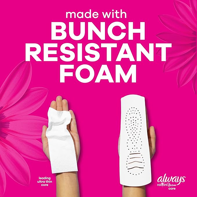 Always Radiant Feminine Pads for Women, Flexfoam Pads with Wings, Size 2, Heavy Absorbency, Lightly Scented, 36 Count