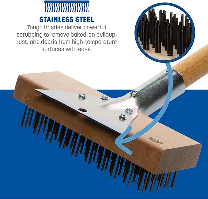 Carlisle FoodService Products Wood Oven Grill Brush & Scraper with Handle, 30 Inches, Natural