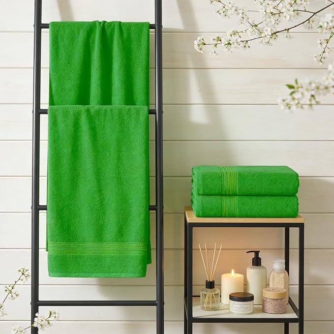 COZYART Luxury Bath Towel Set 6 Pcs Kelly Green 100% Turkish Cotton 650 GSM | OEKO-Tex 100 Certified Zero Twist Ring Spun, Soft Absorbent Quick Dry, Plush Fluffy, Breathable Hotel Quality for Daily Use