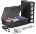 Kabinka MTG Card Storage Box with Handle & Mechanical Latch,5-Row 3900+ Commander Trading Card Case with Sealed Display Window,Top Loaders Organizer Deck Box for MTG/TCG/PTCG/Sports Cards (Black)