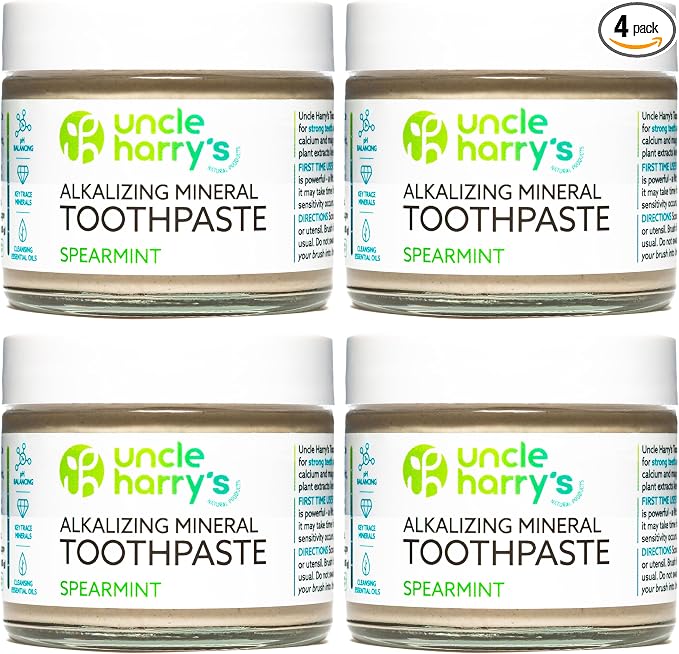 Uncle Harry's Spearmint Remineralizing Toothpaste | Natural Whitening Tooth Paste Freshens Breath & Promotes Enamel | Vegan Fluoride Free Toothpaste Pack of 4