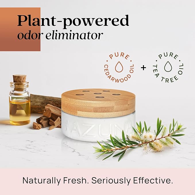 Azuna Pet Odor Eliminator for Strong Odor | 4 Room Kit Includes (4) Empty Luxe Glass Jar & 24oz Gel Refill | Plant Powered | Dog and Cat Room Deodorizer | Pet and Child Friendly | Cedarwood Scent