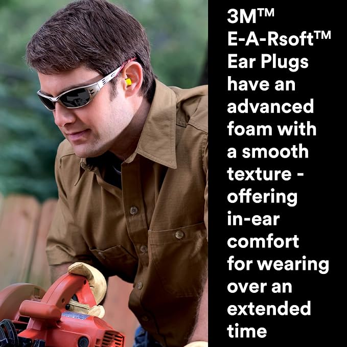 3M Ear Plugs, E-A-Rsoft Yellow Neons 391-1004, Bottle of 500 Pair of Disposable Earplugs, Regular Size, Uncorded, 33 NRR, Tapered Cylinder Shape, Slow Recovery Foam