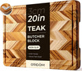 Teak Wood Cutting Board for Kitchen Extra 20'' Large End Grain Heavy Duty Checkered Wooden Cutting Board Non Toxic Herringbone Non Slip Charcuterie Butcher Block Juice Groove Handle Gift Box