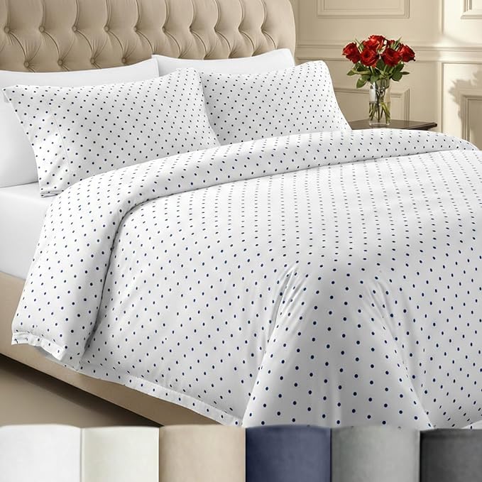 California Design Den Printed Full/Queen Size Duvet Cover Set - 400 Thread Count Sateen, 100% Cotton, Button Closure and Corner Ties (3 Piece, Polka Dot)