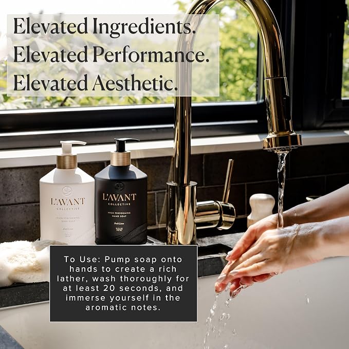 L'AVANT Collective Natural Luxury Dish Soap | Plant-Based, Non-Toxic & Grease-Cutting, Safe for Kids & Pets, Refillable Glass Bottle with Pump, 16 Fl Oz | Fresh Linen