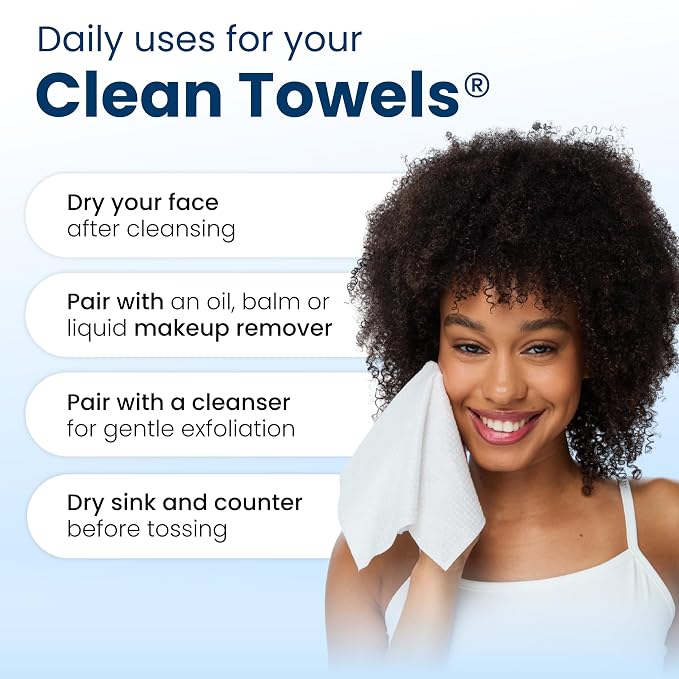 Clean Skin Club Clean Towels XL®, 100% USDA Biobased Face Towel, Disposable Face Towelette, Eczema Association Accepted, Makeup Remover Dry Wipes, Ultra Soft, 50 ct per pack, 4 Packs, 200 Ct Total