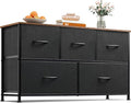 WLIVE Dresser for Bedroom, 5 Drawer Fabric Dresser, Black and Rustic Brown | 5 roomy fabric drawers, Wide storage design, Bedroom or closet use, Chest of drawers, Smooth wood tabletop