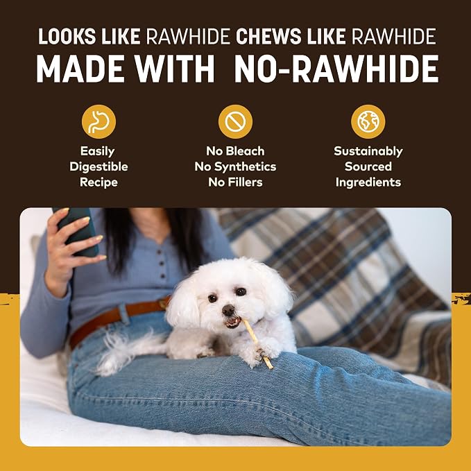 Earth Animal No Hide Stix - Long Lasting Rawhide Free Small Dog Chews Sticks, Peanut Butter - 20 Count Value Pack