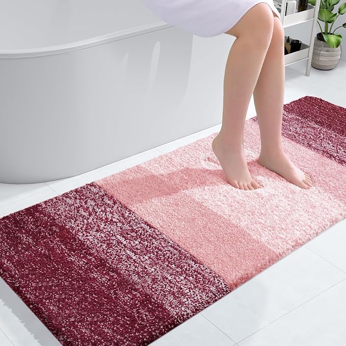 OLANLY Large Bathroom Rugs Mat 54x24, Extra Soft Absorbent Microfiber Bath Rugs, Rubber Backing, Quick Dry, Machine Washable Bath Mats for Bathroom Floor, Tub and Shower, Home Decor Accessories, Red