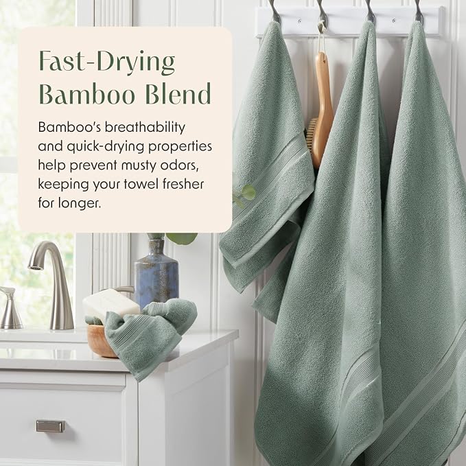 Springtree Home Luxury Bamboo Rayon Bath Towel Set | 6-Piece | Eucalyptus | 35% Bamboo Rayon - 65% Zero Twist Cotton | Absorbent Quick-Dry Towels for Bathroom | Ultra Soft | OEKO-TEX Standard 100