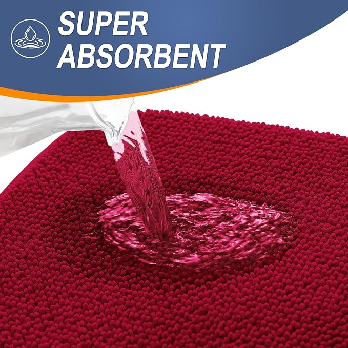 OLANLY Thick Memory Foam Small Bathroom Rug 24x16, Absorbent Bath Mat, Red | Soft Quick Dry Bath Mat Rugs, Non-Slip, Machine Washable Mat for Bathroom Floor, Tub and Shower, Home Decor Accessories