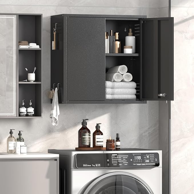 Coolsun 26" H Garage Wall Cabinet with Lockable Doors and Adjustable Shelf | Metal Wall Cabinet for Garage Assembly Required (26" H Black)