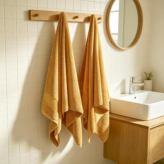 COZYART Bath Towel Set 6 PCS, Luxury Gold 100% Turkish Cotton 650GSM Soft | Absorbent Quick Dry, OEKO‑Tex 100 Cert. Zero Twist Ring Spun Cotton, Plush Fluffy, Breathable Hotel Quality Bathroom Towels