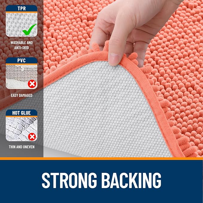 OLANLY Bathroom Runner Rugs 59x20, Extra Soft Absorbent Chenille Bath Rugs, Rubber Backing Quick Dry, Machine Washable Long Bath Mats for Bathroom Floor, Tub and Shower, Home Decor Accessories, Coral