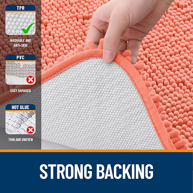 OLANLY Large Bathroom Rugs 40x32, Extra Soft Absorbent Chenille Bath Rugs, Rubber Backing Quick Dry, Machine Washable Bath Mats for Bathroom Floor, Tub and Shower, Home Decor Accessories, Coral
