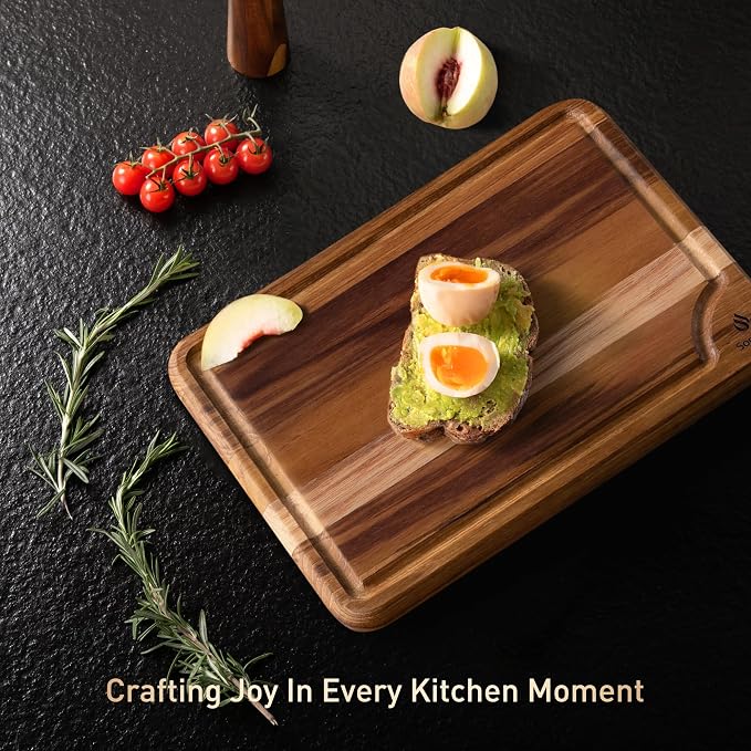 15'' Teak Wood Cutting Board Non Toxic Wooden Chopping Boards for Fruit | Charcuterie Board, Serving, Heavy Duty, Sink Board, Non Slip, Wooden Chopping Board, Small Wooden Chopping Board