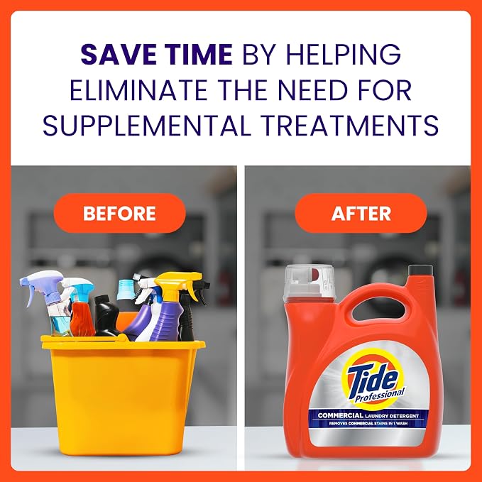 Tide PRO Laundry Detergent Liquid Bulk, Removes Hotel, Restaurant, and Healthcare Stains in One Wash, Commercial Use, 80 loads, 105 fl oz (Case of 4)