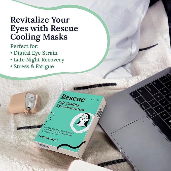 CorneaCare Rescue: Hydrogel Self Cooling Compress | Cold Eye Masks for Puffy Eyes | Self Cooling Eye Compress for Fast Relief | Travel Ready | 12 Count