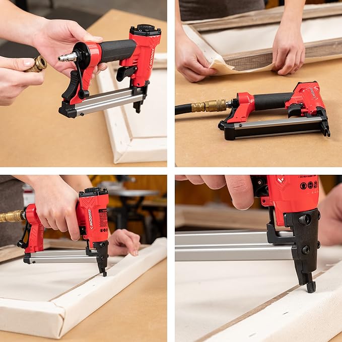 Arrow PT50 Oil-Free Pneumatic Staple Gun,Professional Heavy-Duty Stapler for Wood,Upholstery,Carpet,Wire Fencing,Fits 1/4”,5/16”,3/8",1/2",9/16” Staples,Red,(Pack of 3)