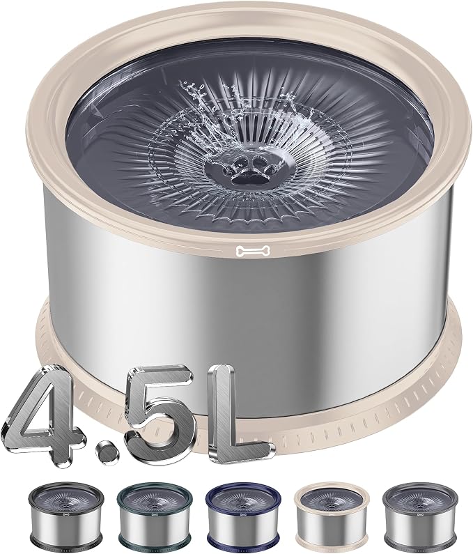4.5L Stainless Steel Dog Water Bowl, No Spill Water Bowl for Dogs | Large Capacity, Slow Drinking Feeder, Splash Proof, with Anti-Slip Mat, Dishwasher Safe, Sturdy, Suitable for Mess Drinkers