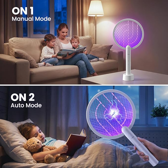 LiBa Electric Fly Swatter, 4000V 2-in-1 Mosquito Killer Lamp, USB Rechargeable with 5-Layer Safety Net, Cordless Insect Killer Trap Home Office Camping Patio