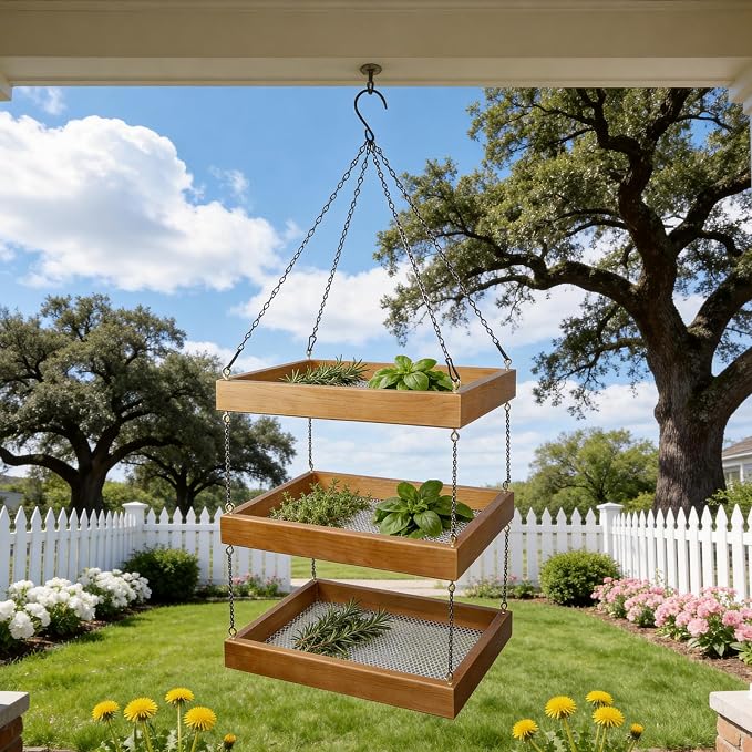 15.7"x11.8" 3-Tier Hanging Herb Drying Rack, Wooden Floral Drying Screen | Vertical Storage Dryer. Ideal For Kitchen, Balcony & Grow Tent, Dried Herbs & Blooms, Practical Gift For Home Gardeners