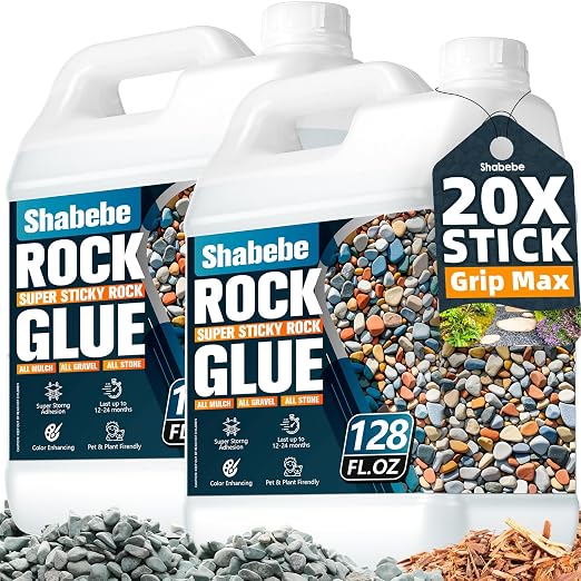 Rock Glue for Landscaping – 2 Gallon (Make 4 Gallons) Mulch Binder with Grip Max, Max Coverage Gravel Glue for Rocks, Gravel & Pine Straw, Covers Up to 3X Area, Fast-Drying & Weather-Resistant