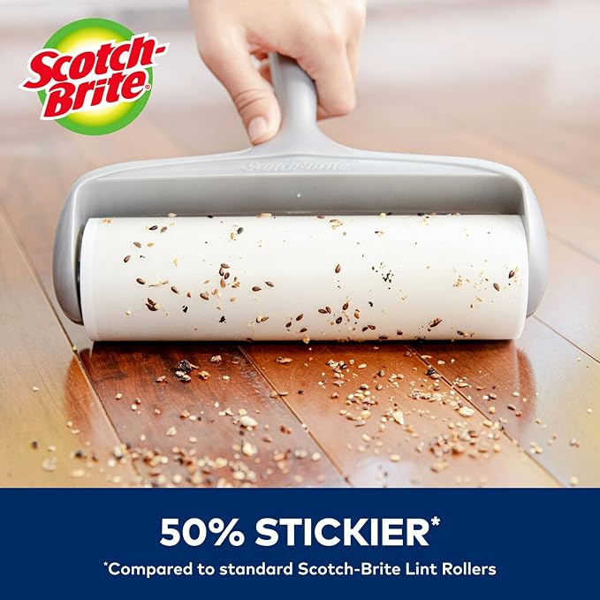 Scotch-Brite 50" Stickier Large Surface Roller Refill & Lint Roller, Works Great on Pet Hair, Clothing, Furniture and More, 3 Rollers, 100 Sheets Per Roller (300 Sheets Total)