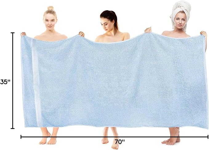 COZYART Luxury Bath Sheet, 35x70, Light Blue 100% Turkish Cotton 650 GSM | OEKO-Tex 100 Certified Zero Twist Ring Spun, Soft Absorbent Quick Dry, Plush Fluffy, Breathable Hotel Quality for Daily Use