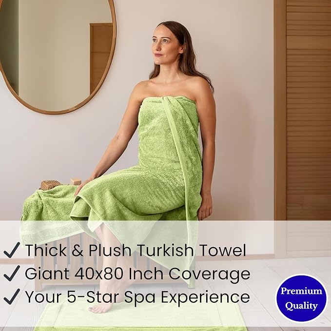 SALBAKOS Luxury 100% Turkish Cotton Bath Sheet 40x80 in (1-Piece, Green) | Extra Large Jumbo Oversized Bathroom and Beach Towel, Super Soft Highly Absorbent Thick Premium Hotel Quality, Made in Turkey