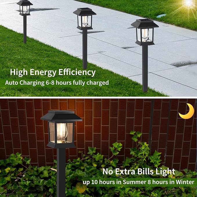 Solar Lights Outdoor, 6 Pack Waterproof Auto On/Off Solar Pathway Lights for Garden, Landscape, Path, Yard, Patio, Driveway, Walkway Decor