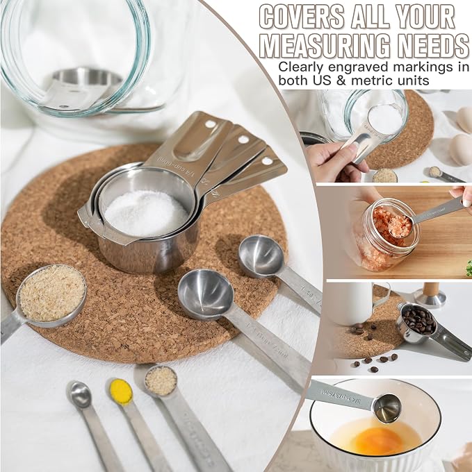 7QT 30PCS Mixing Bowls with Lids Set, 7QT to 1QT Stainless Steel Nesting Bowls with Graters, Non-Slip Silicone Bottom, Large Khaki Bowls & 21 Measuring Cups and Spoons Set Kitchen Appliances
