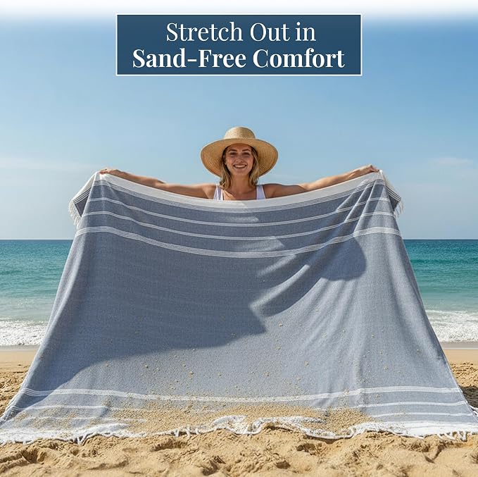 LANE LINEN Beach Blanket Sand Free, Soft & Large Beach Towel - Navy Blazer | Oversized Beach Mat, 82"x82" - For Sand, Grass, Gravel & Poolside - Folds Compact, Easy To Carry - Roomy Family Size