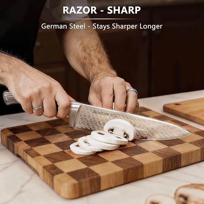 Knife Set, Astercook 21 Pieces Kitchen Knife Set with Built-in Sharpener, German Stainless Steel Knife Block Set, Razor-Sharp Knives with Full-tang Handle, Dishwasher Safe Kitchen Utensils Set