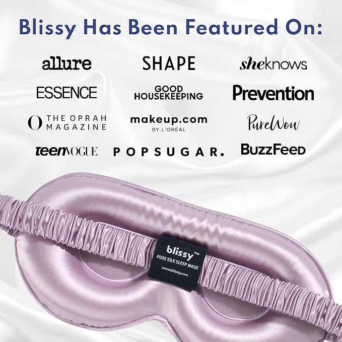 Blissy Silk Sleep Mask Profile - 100% Pure Mulberry Silk 22 Momme 6A Fibers Silk Eye Sleeping Mask for Women & Men for Total Blackout - Blindfold Silk Sleep Mask Side Sleeper Eye Cover (Lavender)