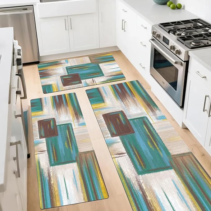 XLHOMO Kitchen Rugs Sets of 3, Non Slip Washable Kitchen Mats for Floor, Anti-Fatigue Runner Rug with Rubber Backing, Waterproof Kitchen Rug Set for Laundry, Floor, Office, Hallway