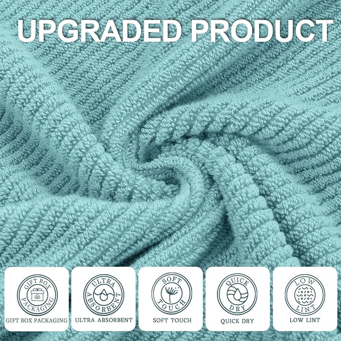 VOOVA & MOVAS Hand Towels 4PC, 100% Cotton, 18x28 in, Aqua Teal | Quick Dry, Soft, Absorbent, Thick Fluffy Towel Set For Showering, Towel Gift Set, Suitable For Bathroom, Travel, Gym