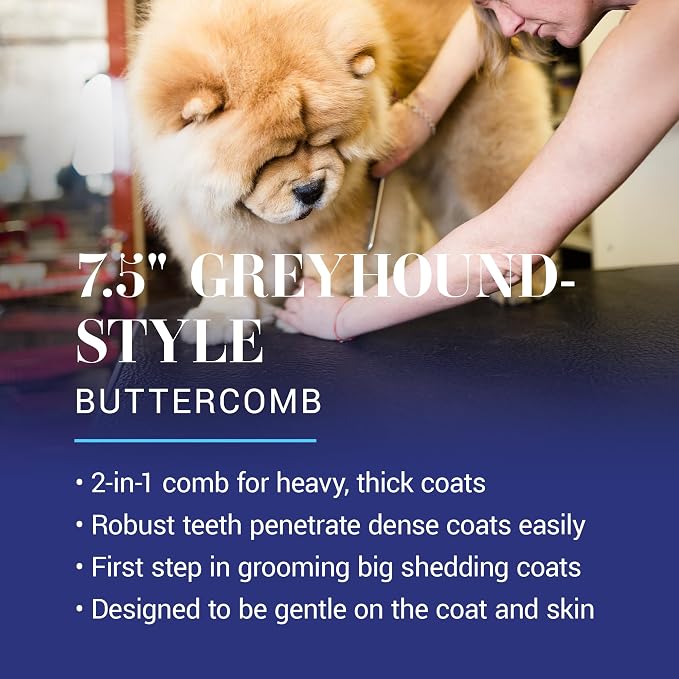 Chris Christensen 003 7.5 in. F/XC Greyhound-Style Butter Comb, Groom Like a Professional, Rounded Corners Prevent Friction and Breakage, Solid Brass Spin with Steel Teeth, Chrome Finish.