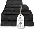 Premium Staple Cotton Bathroom Towel Set - Black 600 GSM 6-Piece Luxury Bath Towel Set 3 Stripe - 2 Bath Towels, 2 Hand Towels & 2 Washclothes Set - High Absorbent & Quick Dry for Gym, Spa, Hotel