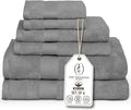 Premium Staple Cotton Bathroom Towel Set - Gray 600 GSM 6-Piece Luxury Bath Towel Set 1 Stripe - 2 Bath Towels, 2 Hand Towels & 2 Washclothes Set - High Absorbent & Quick Dry for Gym, Spa, Hotel