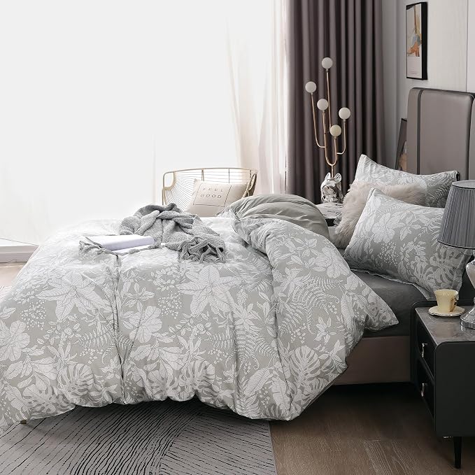 OAITE Duvet Cover Set Queen Size Floral Pattern 600 Thread Count Ultra Soft 100% Long Staple Cotton Duvet Cover Sets 3-PC, Breathable Duvet Cover with Zipper Closure & Corner Ties